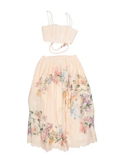 Pre-owned Zimmermann Linen Floral Print Skirt Set In Neutral