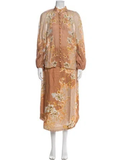 Pre-owned Zimmermann Linen Floral Print Skirt Set In Neutral