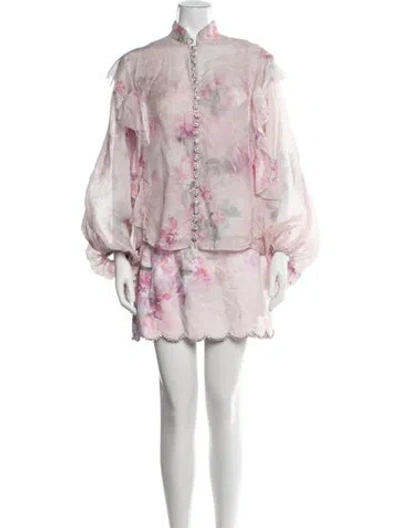 Pre-owned Zimmermann Linen Floral Print Skirt Set In Neutrals