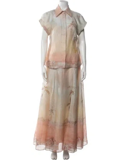 Pre-owned Zimmermann Linen Floral Print Skirt Set In Neutrals