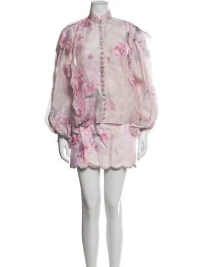 Pre-owned Zimmermann Linen Floral Print Skirt Set In Pink