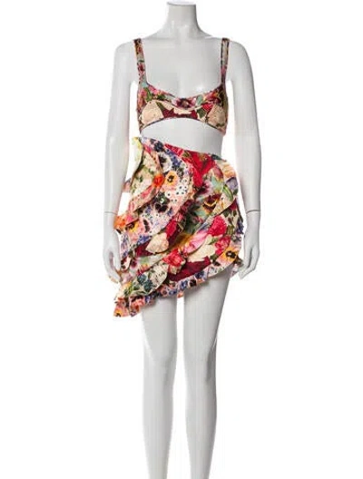 Pre-owned Zimmermann Linen Floral Print Skirt Set W/ Tags In Multi
