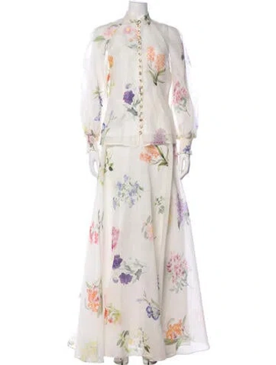 Pre-owned Zimmermann Linen Floral Print Skirt Set In White