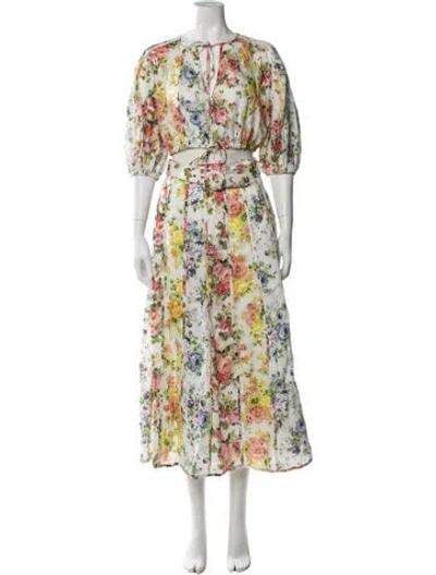 Pre-owned Zimmermann Linen Floral Print Skirt Set In White