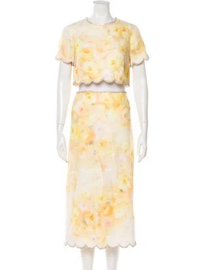 Pre-owned Zimmermann Linen Floral Print Skirt Set In Yellow