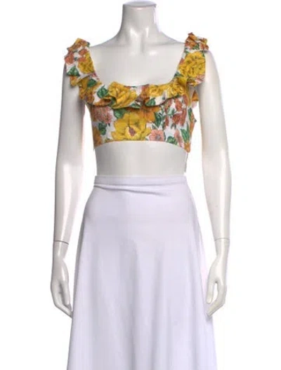 Pre-owned Zimmermann Linen Floral Print Sweater In White