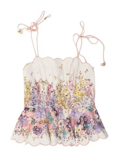 Pre-owned Zimmermann Linen Floral Print Top In Multicolor