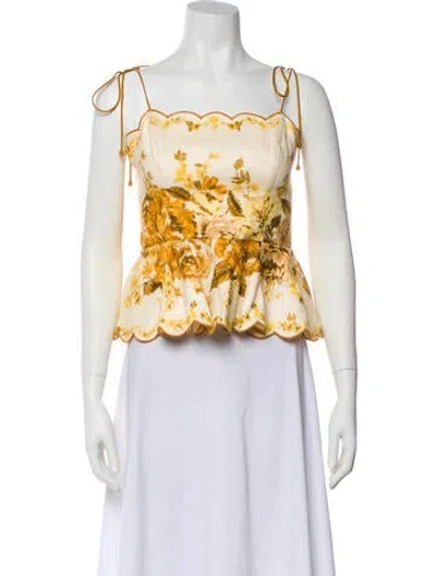 Pre-owned Zimmermann Linen Floral Print Top In Neutral