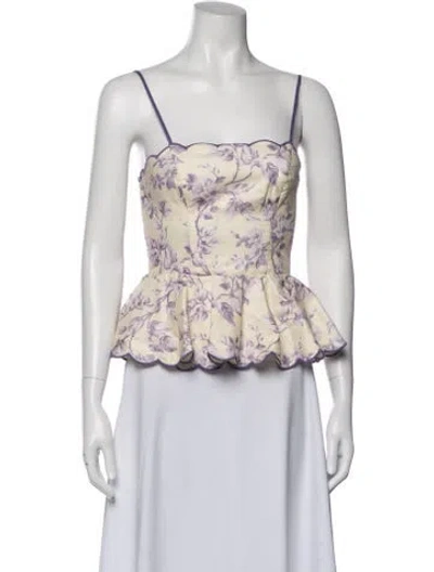 Pre-owned Zimmermann Linen Floral Print Top In Neutral