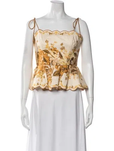 Pre-owned Zimmermann Linen Floral Print Top In Neutral