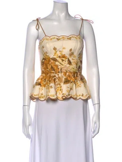 Pre-owned Zimmermann Linen Floral Print Top In Neutral