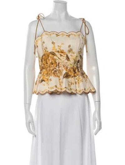 Pre-owned Zimmermann Linen Floral Print Top In Neutrals