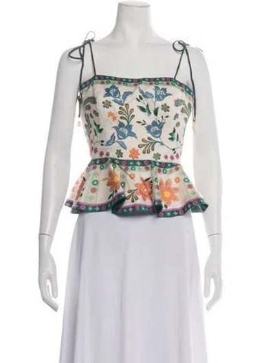 Pre-owned Zimmermann Linen Floral Print Top In Neutrals