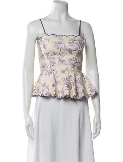 Pre-owned Zimmermann Linen Floral Print Top In Neutrals