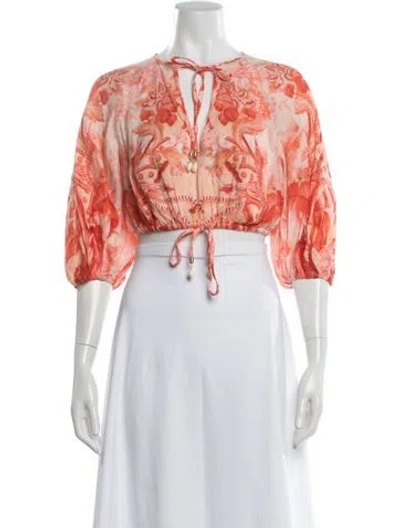 Pre-owned Zimmermann Linen Floral Print Top In Orange