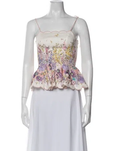 Pre-owned Zimmermann Linen Floral Print Top In Pink