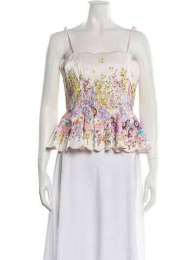 Pre-owned Zimmermann Linen Floral Print Top In White
