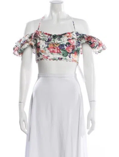 Pre-owned Zimmermann Linen Floral Print Top In White