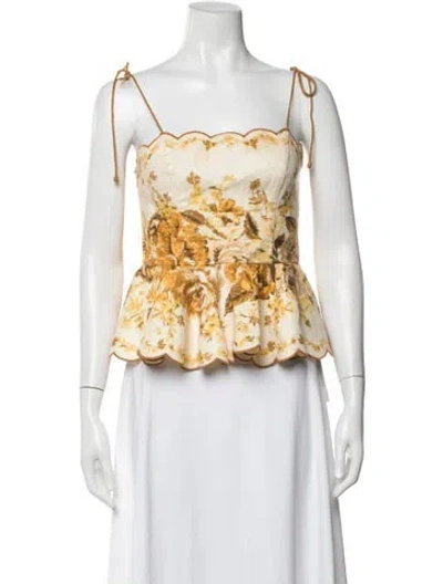 Pre-owned Zimmermann Linen Floral Print Top In White