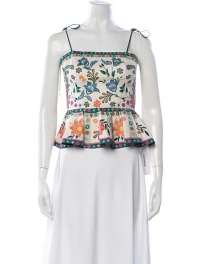 Pre-owned Zimmermann Linen Floral Print Top In White