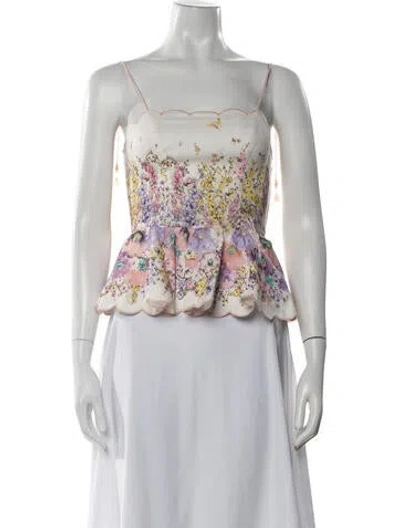 Pre-owned Zimmermann Linen Floral Print Top In White