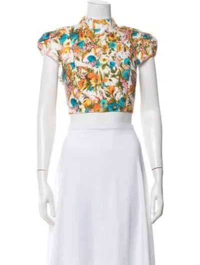 Pre-owned Zimmermann Linen Floral Print Top In White