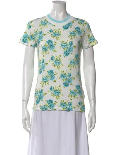 Pre-owned Zimmermann Linen Floral Print T-shirt In Blue