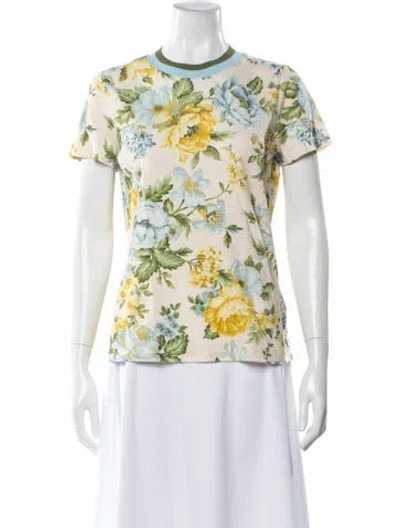 Pre-owned Zimmermann Linen Floral Print T-shirt In Neutral