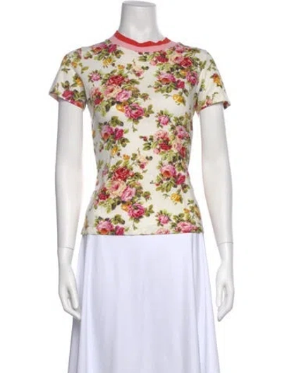 Pre-owned Zimmermann Linen Floral Print T-shirt In White