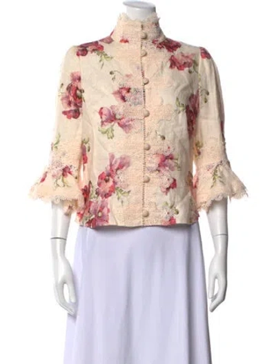 Pre-owned Zimmermann Linen Floral Print Tunic In Neutrals