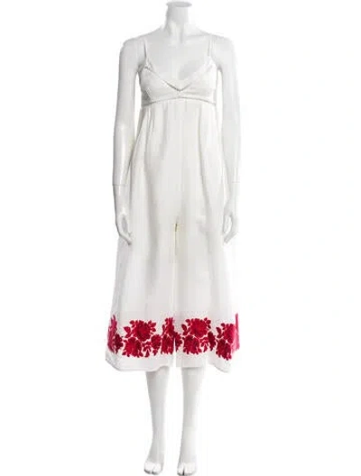 Pre-owned Zimmermann Linen Graphic Print Jumpsuit In White