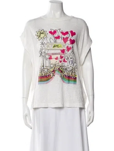 Pre-owned Zimmermann Linen Graphic Print T-shirt In White