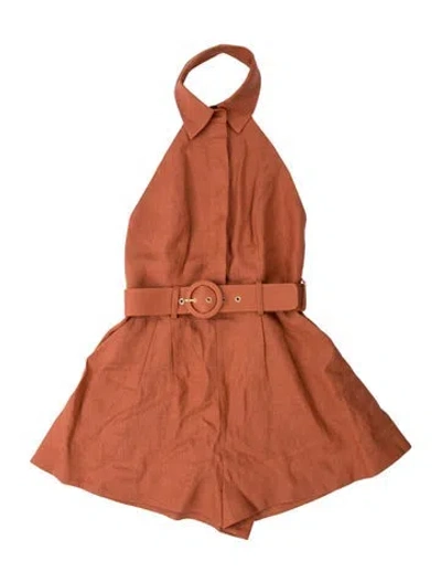 Pre-owned Zimmermann Linen Halterneck Jumpsuit W/ Tags In Orange