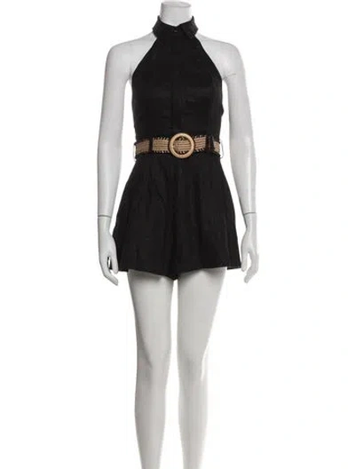 Pre-owned Zimmermann Linen Halterneck Romper In Black