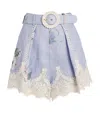 Zimmermann Womens Light Blue Floral Everley Tuck Floral-pattern Linen Shorts