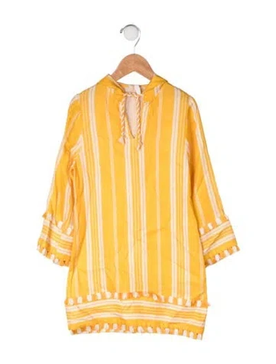 Pre-owned Zimmermann Kids' Linen Hooded Long Sleeve Dress In White/yellow