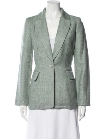 Pre-owned Zimmermann Linen Houndstooth Print Blazer In Green