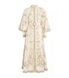 Zimmermann Womens Cream Peony Printed Silk-belt Buttoned Linen Midi Dress Xxs In Neutral