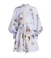 Zimmermann Womens Lilac Poppy Printed Silk-belt Buttoned Linen Mini Dress In Blue