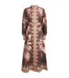 Zimmermann Floral-patterned Linen Maxi Dress With Puffed Sleeves In Brown