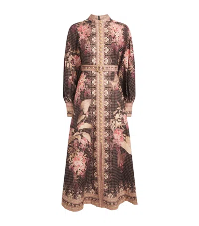 Zimmermann Womens Black Floral Illuminate Floral Linen Midi Dress Xs In Brown