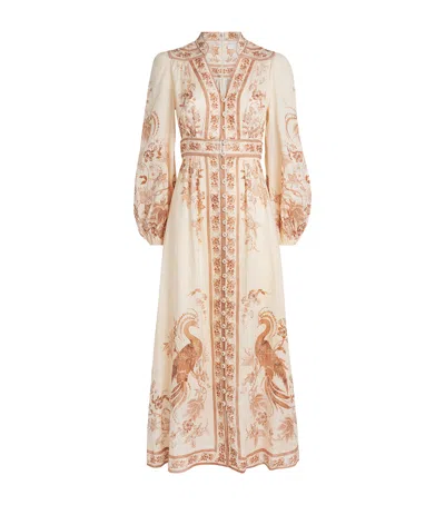 Zimmermann Linen Indra Plunge Midi Dress In Neutral