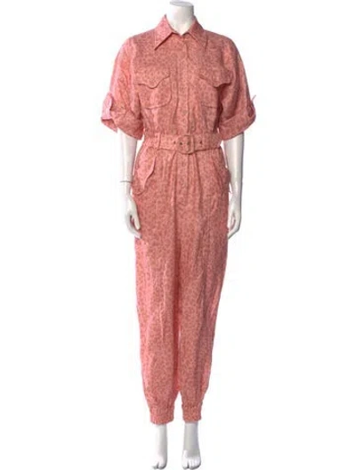 Pre-owned Zimmermann Linen Jumpsuit In Pink