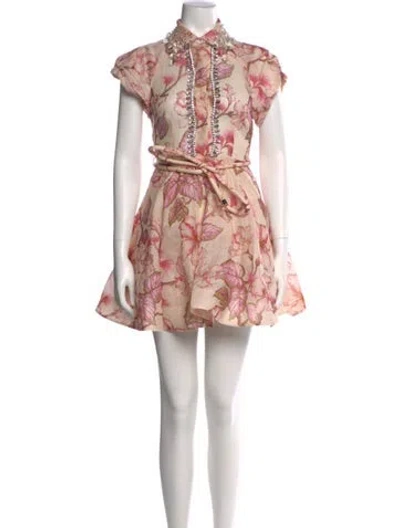 Pre-owned Zimmermann Linen Knee-length Dress In Pink