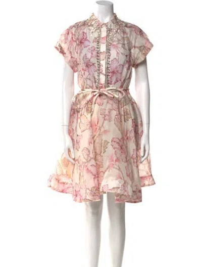 Pre-owned Zimmermann Linen Knee-length Dress In Pink