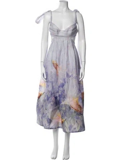 Pre-owned Zimmermann Linen Knee-length Dress In Purple