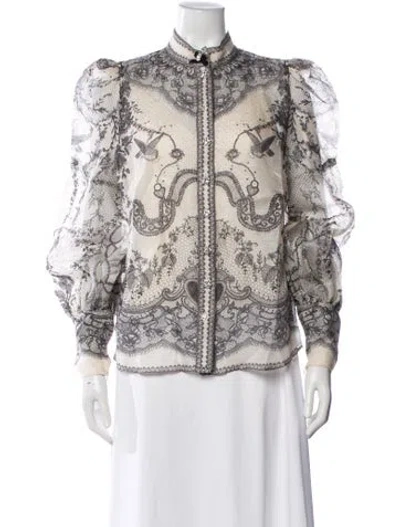 Pre-owned Zimmermann Linen Lace Pattern Blouse In Multicolor