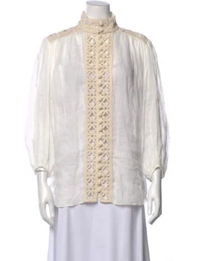 Pre-owned Zimmermann Linen Lace Pattern Blouse In Neutral