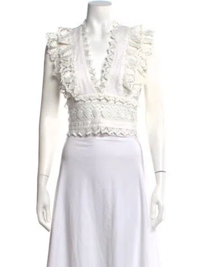 Pre-owned Zimmermann Linen Lace Pattern Blouse In Neutrals