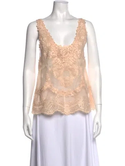 Pre-owned Zimmermann Linen Lace Pattern Blouse In Neutrals